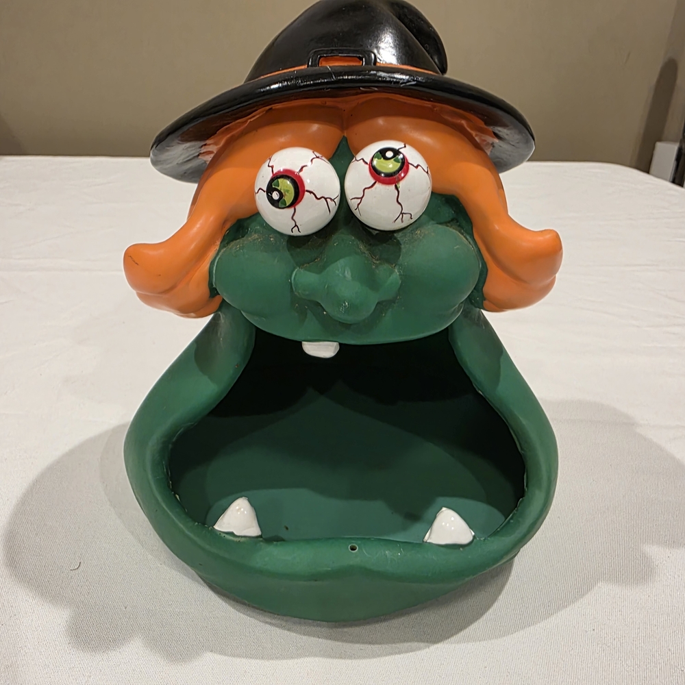 Talking Green and Orange Witch Candy Bowl  Halloween Trick Or Treat